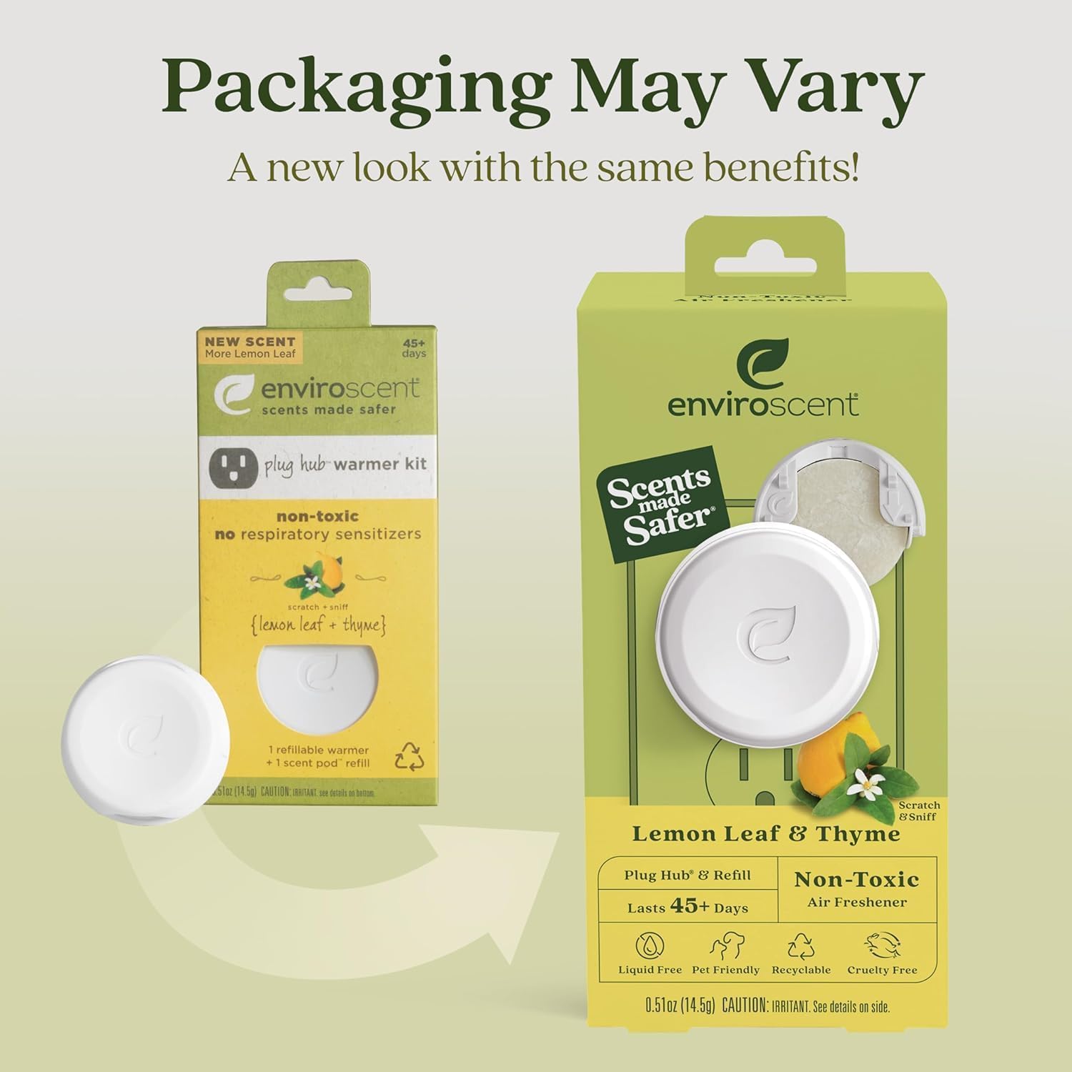 Enviroscent etiqueta de fragancia Lemon Leaf & Thyme con información clara