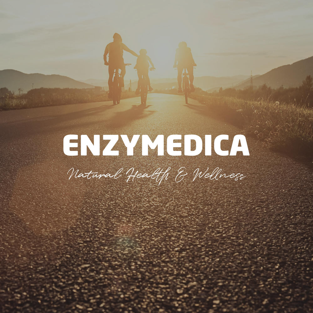Bote de Enzymedica en cocina sana indicando uso con alimentos