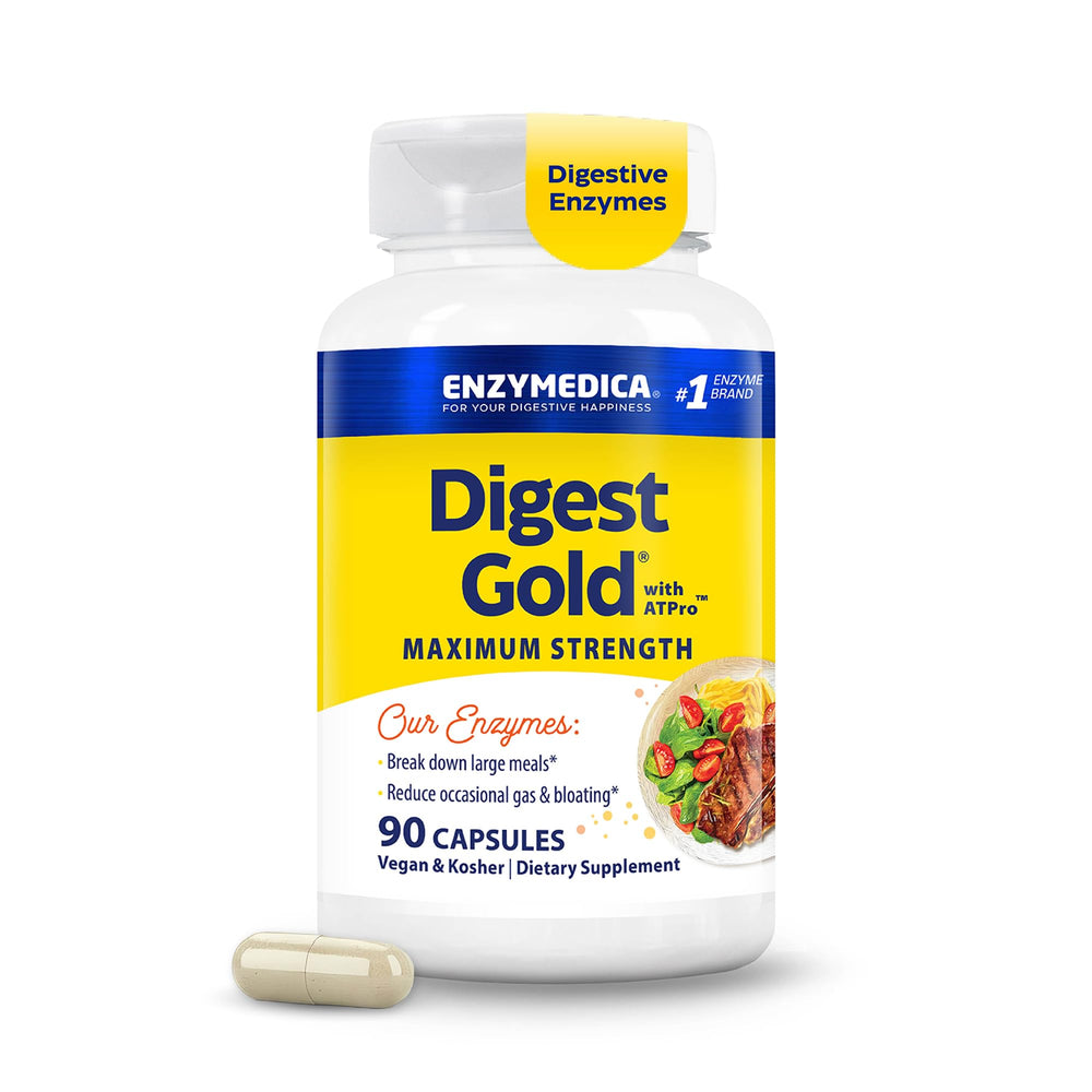 Enzymedica Digest Gold vista frontal del envase mostrando potencia máxima