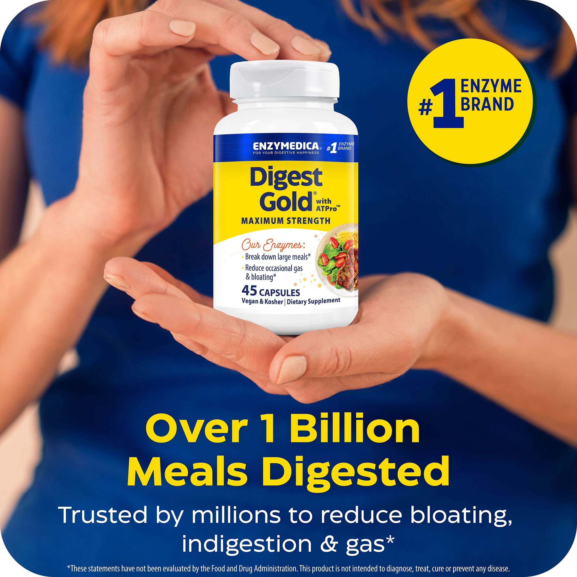 Enzymedica Digest Gold bottle on dinner table to ease heavy meal discomfort