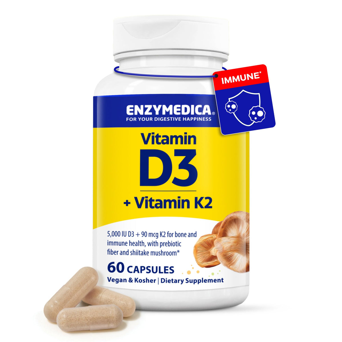 Enzymedica frasco vista frontal que muestra etiqueta y beneficio vegano