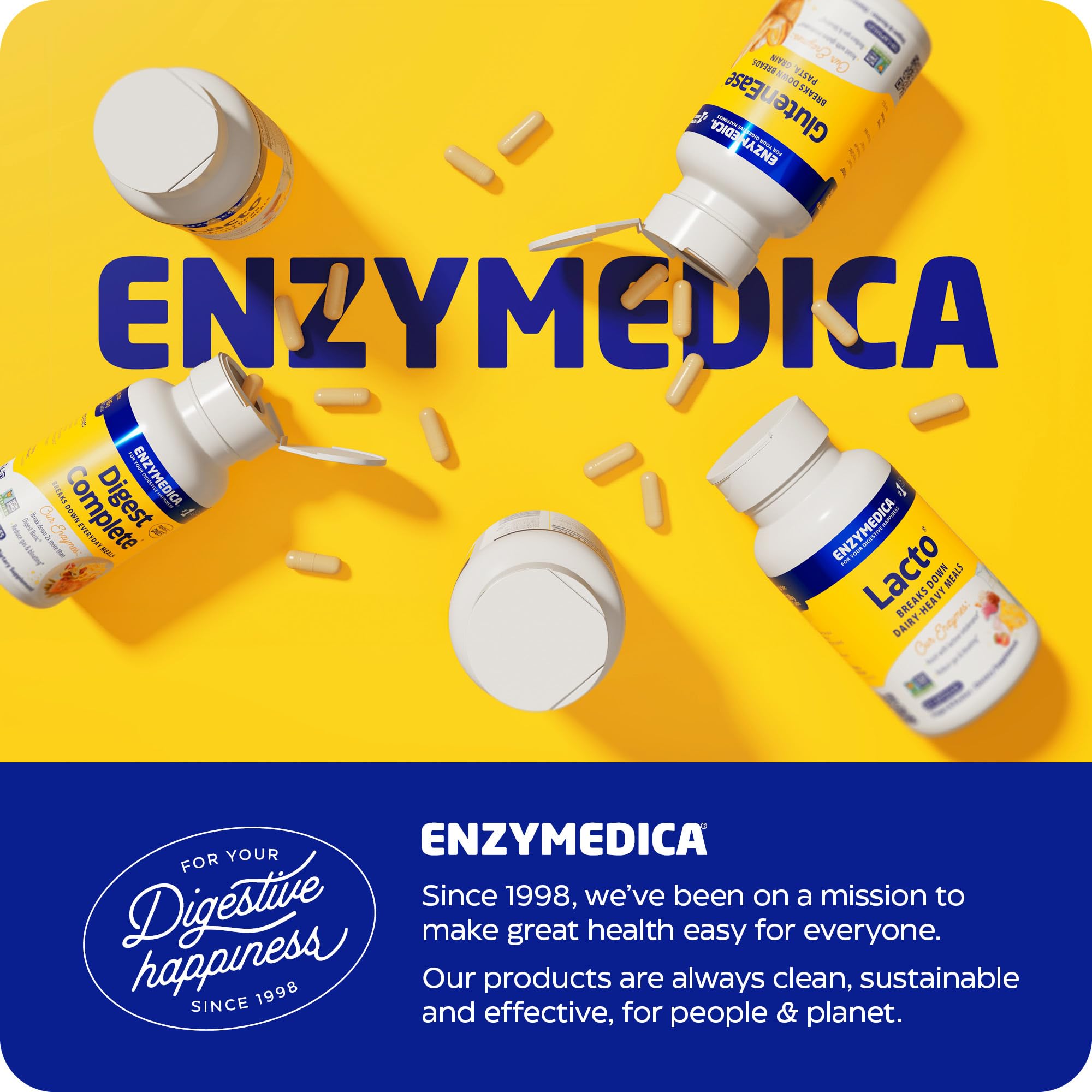 Enzymedica panel de información nutricional mostrando dosis y composición