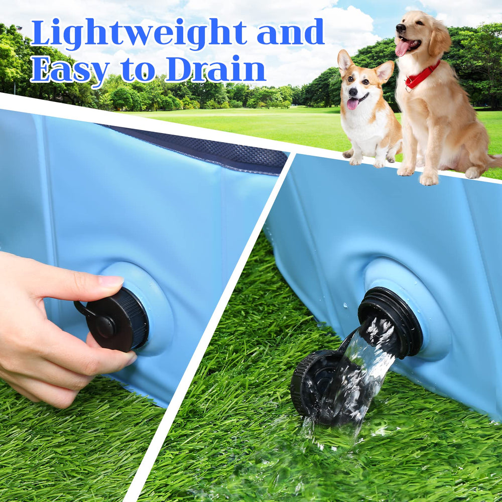 Eooqi familia y perro disfrutando la piscina en jardín, entreteniendo mascotas y niños