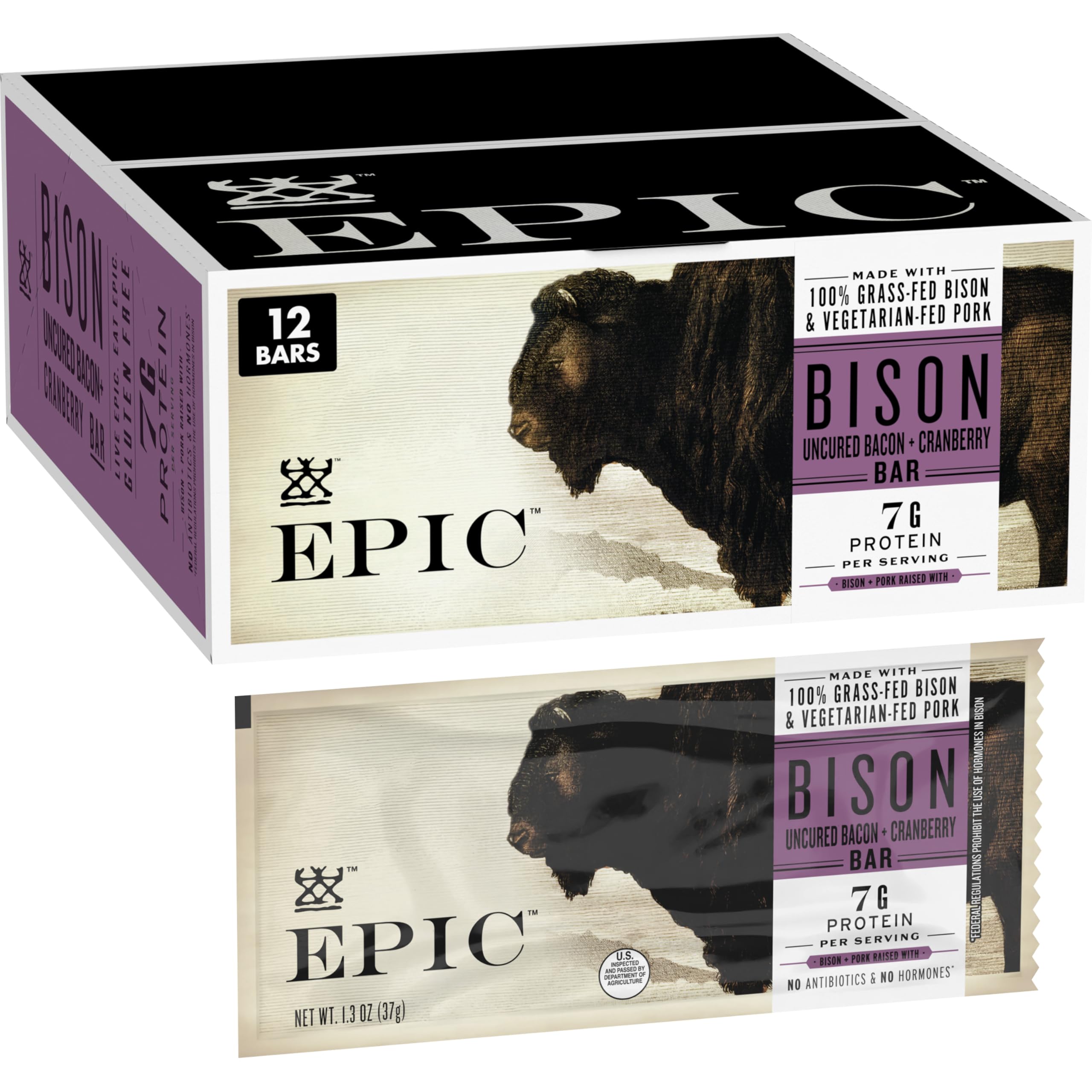 Epic empaque frontal mostrando caja de 12 barras y beneficio portable