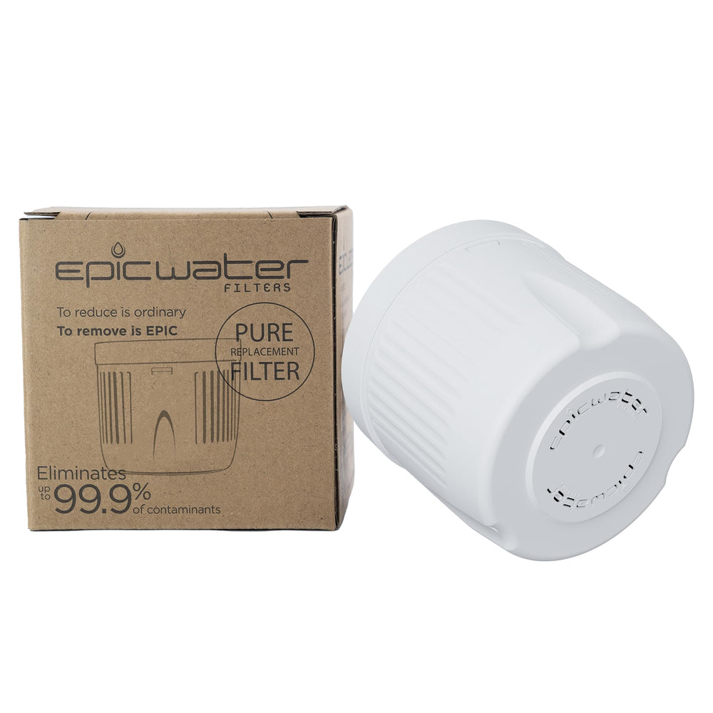 Epic Water Filters cartucho frente y empaque mostrando compatibilidad y confianza