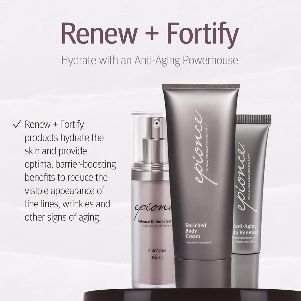 primer plano de la etiqueta Epionce Renewal Facial Lotion destacando ingredientes clave