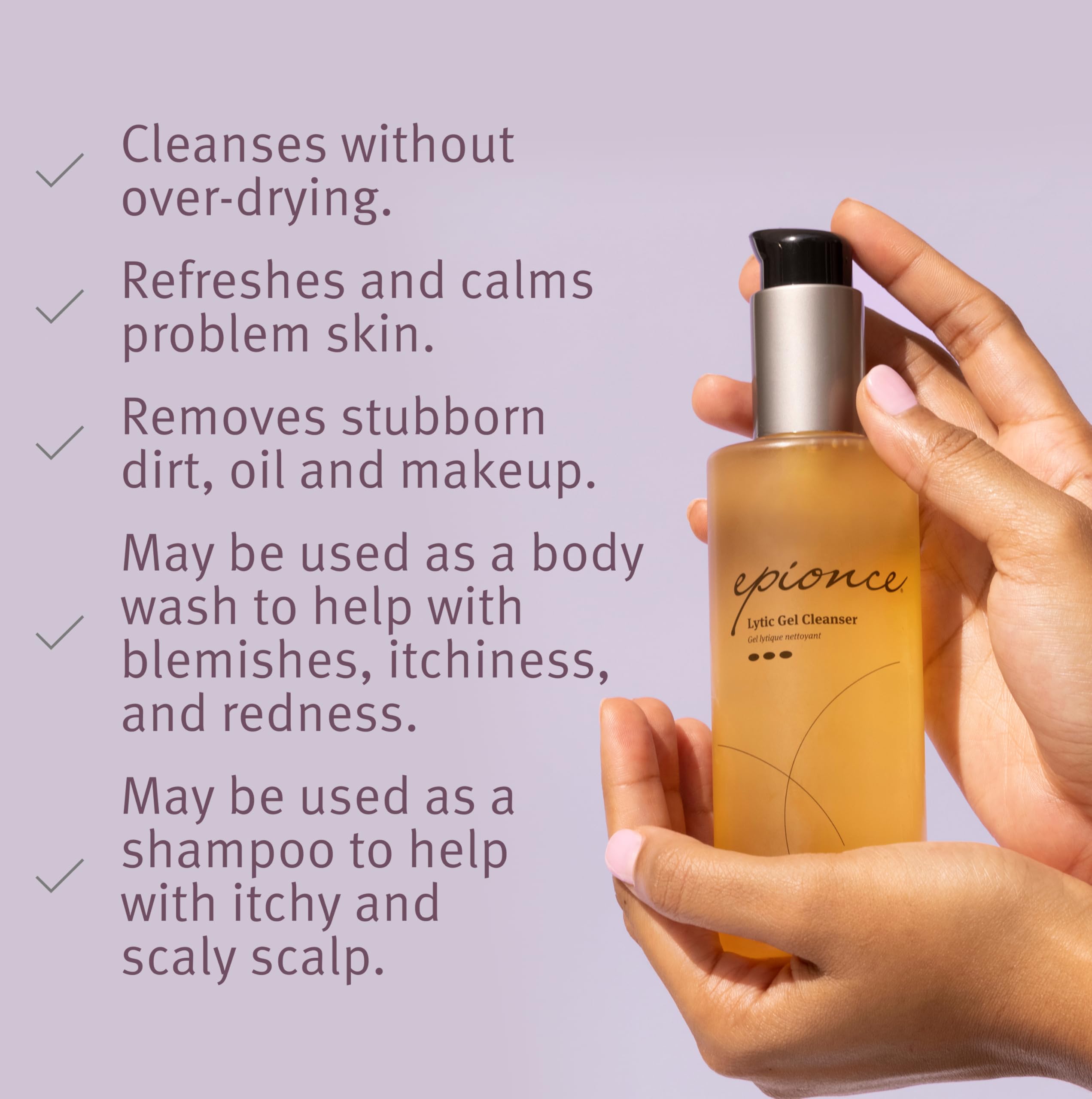 Epionce Lytic Gel con dosificador en uso para aplicación controlada