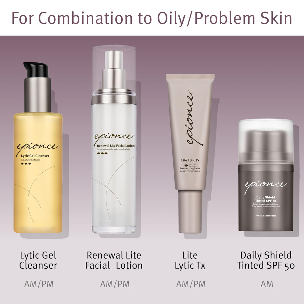 Epionce Lytic Gel integrado en rutina matinal junto a protector solar