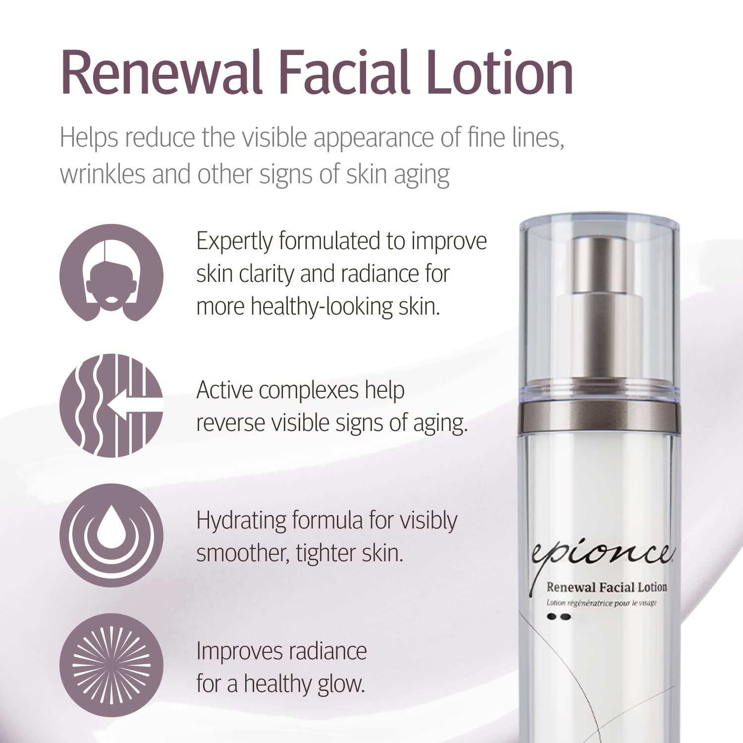 detalle de la textura de Epionce Renewal Facial Lotion mostrando absorción rápida