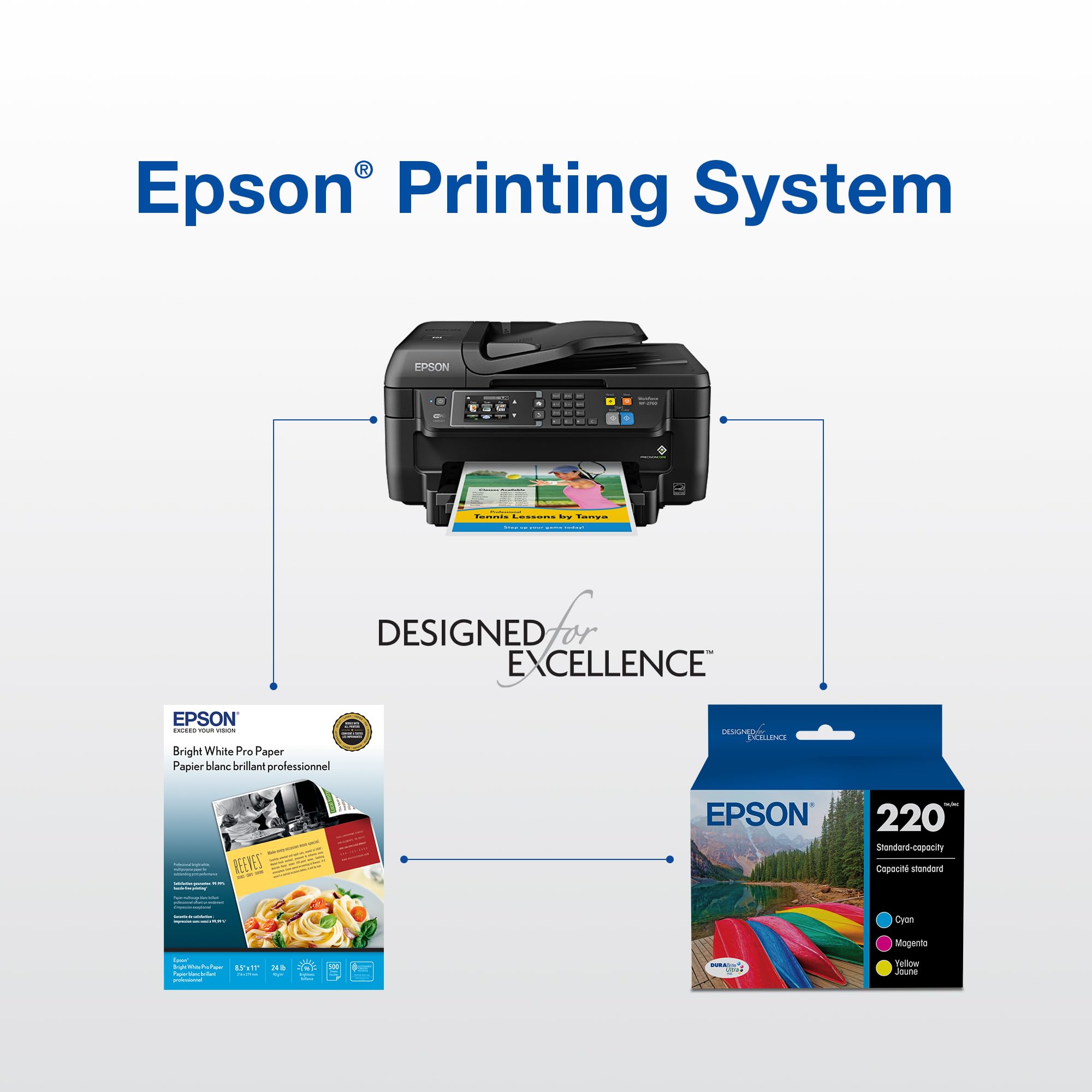 Epson impresiones en oficina realzando textos nítidos y colores vivos