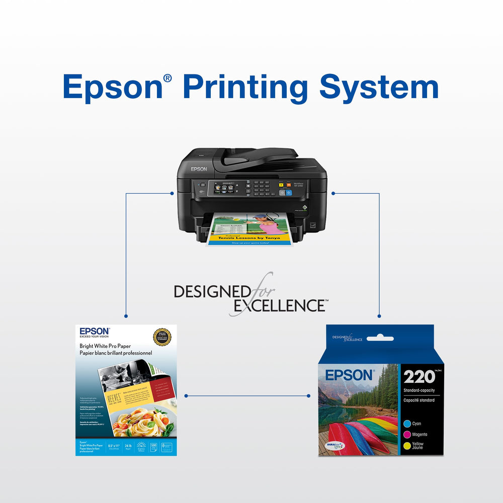 Epson impresiones en oficina realzando textos nítidos y colores vivos