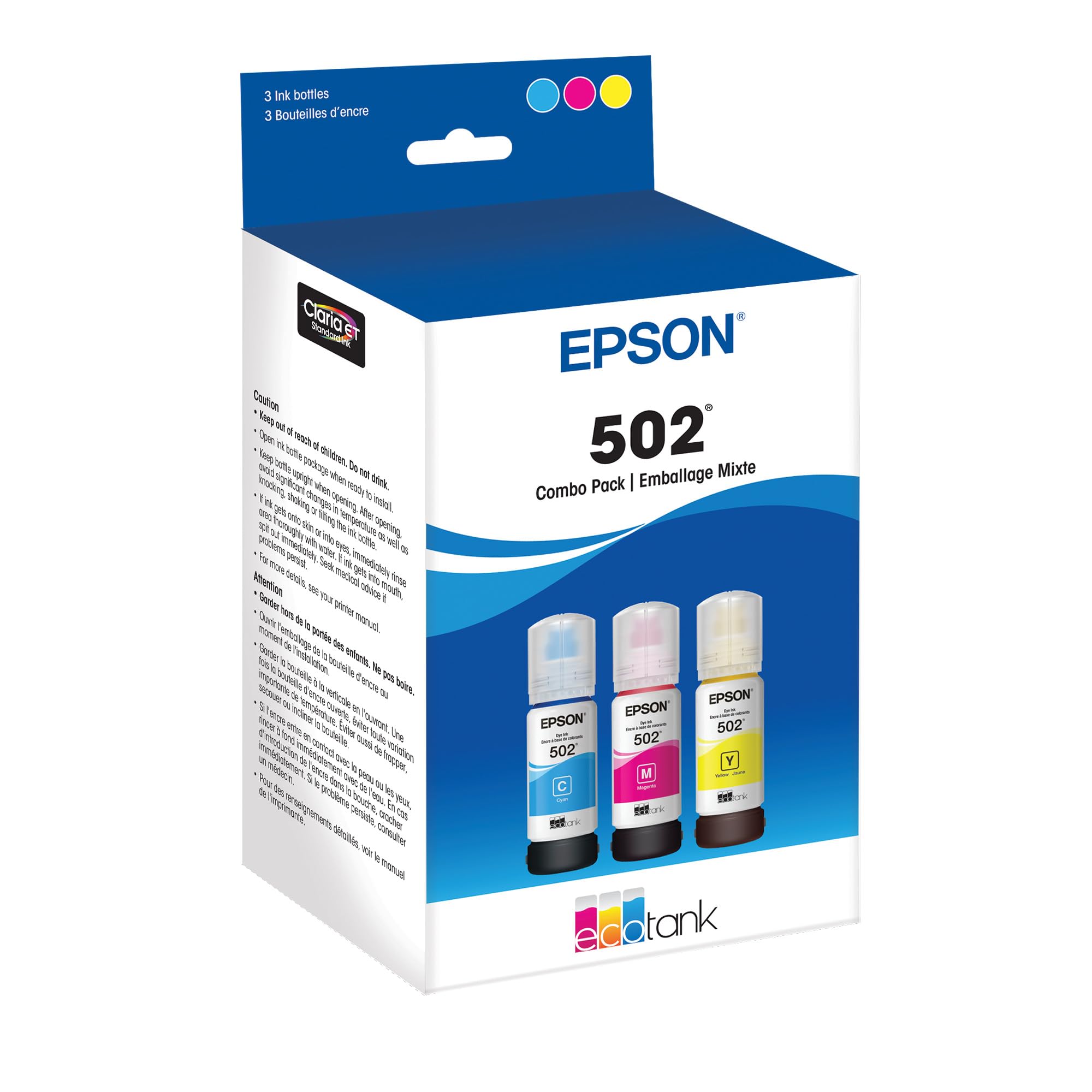 Epson botella 502 frontal mostrando el pack color y ahorro