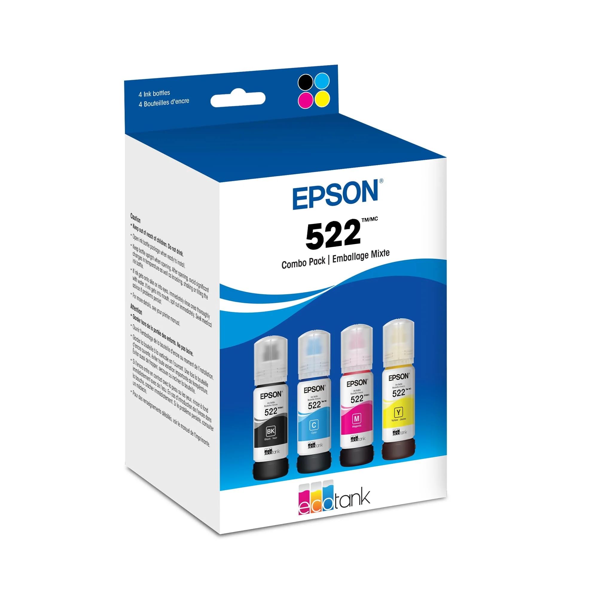 Epson 522 front packaging showing combo pack and benefits