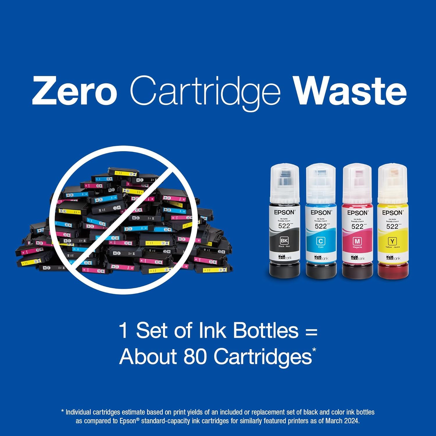 Epson bottles on home desk showing cost-saving printing setup