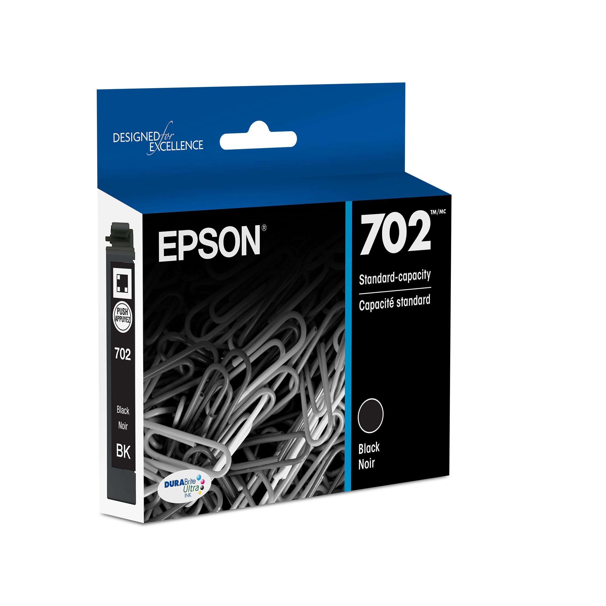 Epson 702 front packaging showing model and brand, ensures authentic performance