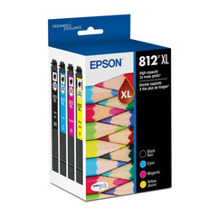 Epson 812XL frontal del paquete mostrando etiqueta y colores, garantía de capacidad