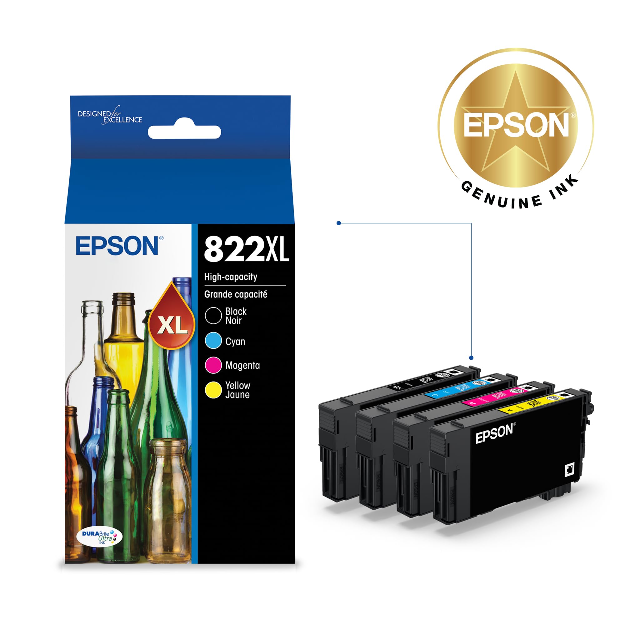 Cartucho Epson 822XL primer plano del diseño y conexión compatible