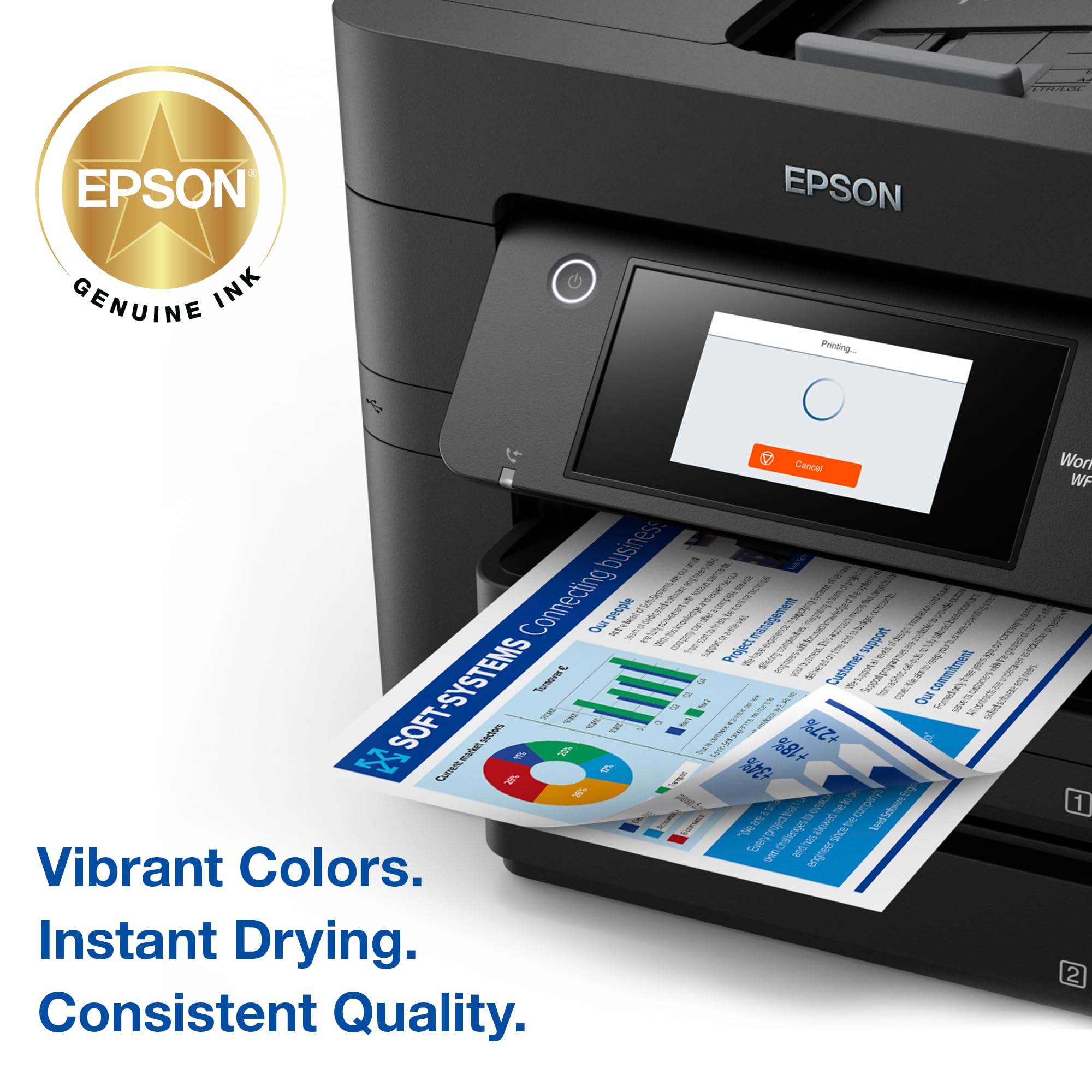 Cartuchos Epson instalados en impresora durante una impresión rápida