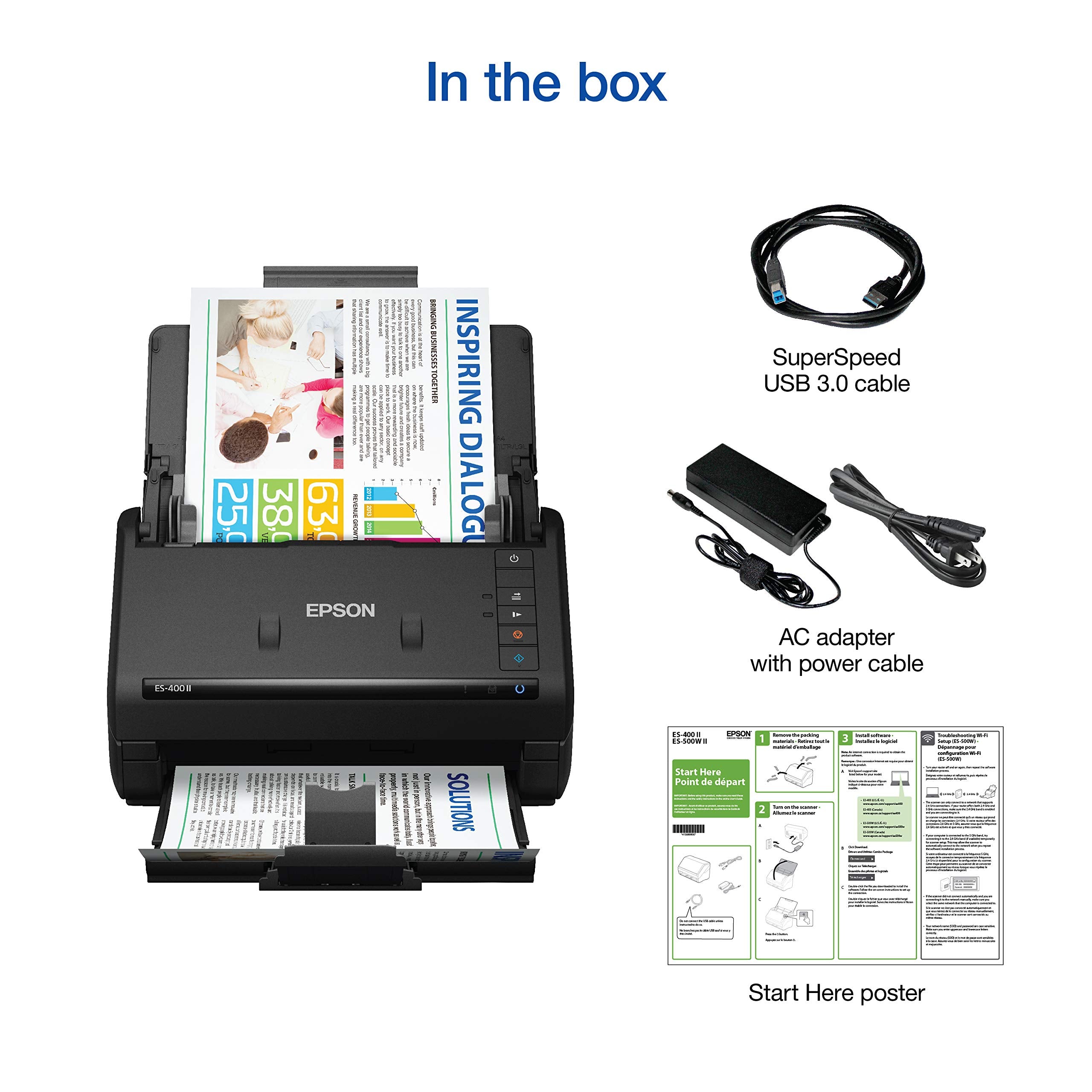 Epson ES-400 II escaneando documentos tamaño legal con resultados nítidos