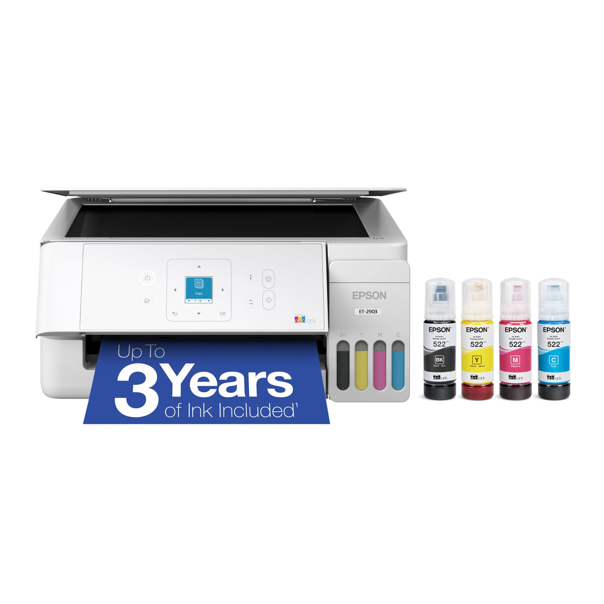 Epson ET-2903 vista frontal mostrando diseño compacto y fácil acceso