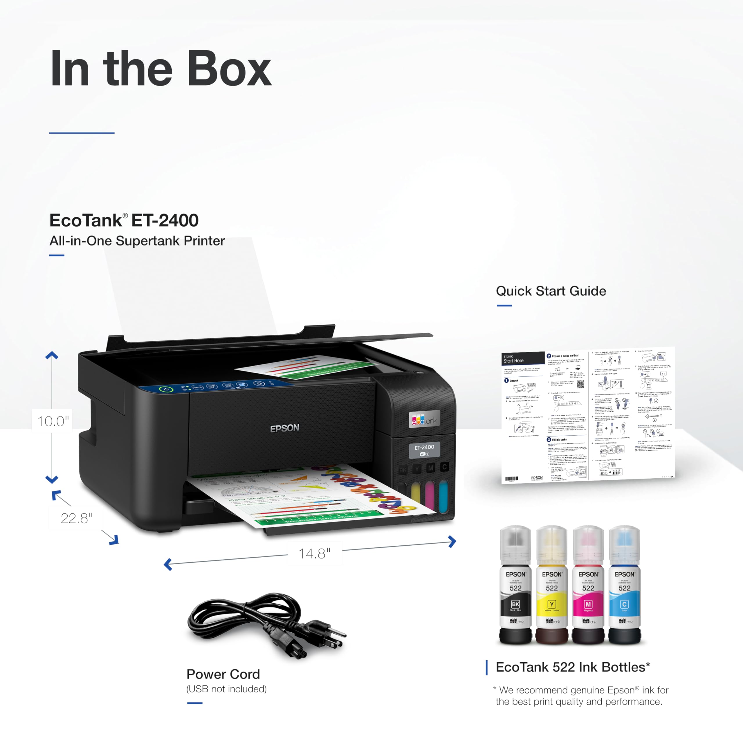Epson ET-2400 en ambiente doméstico junto a laptop, conectividad inalámbrica práctica