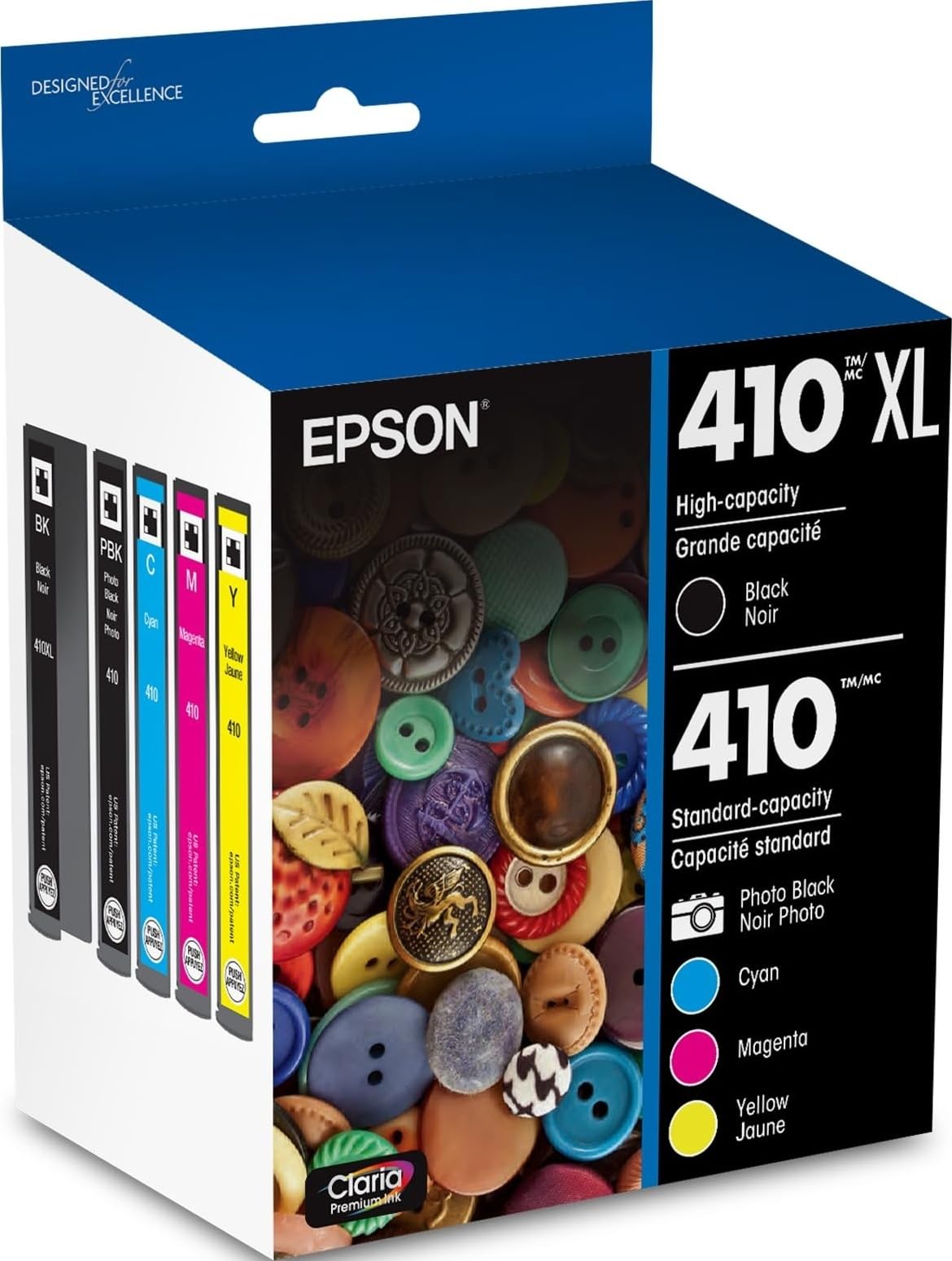 Epson frente del empaque mostrando pack y compatibilidad, claridad de compra