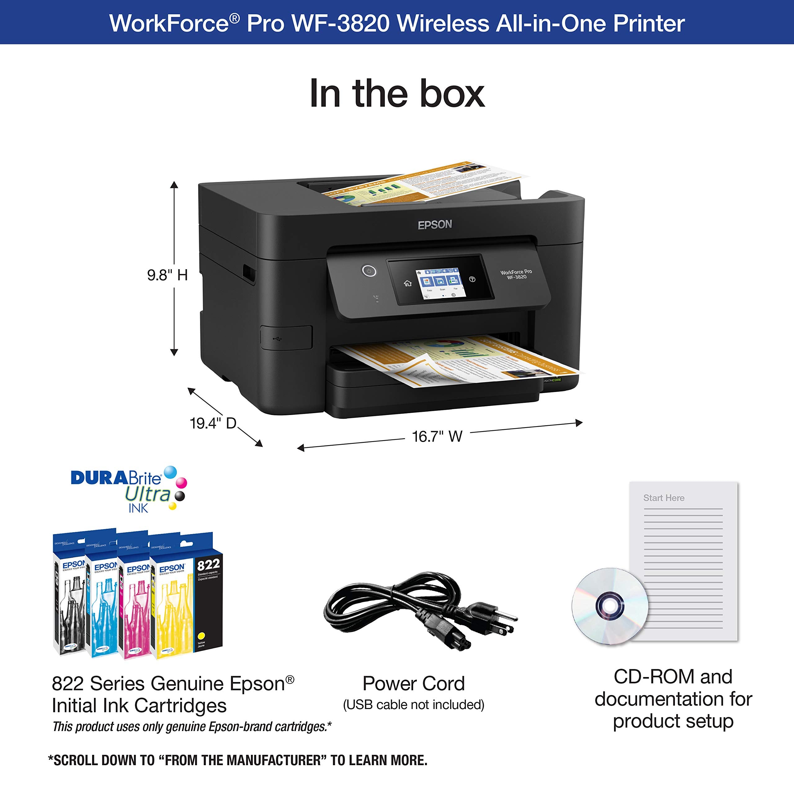Epson WF-3820 alimentador automático y bandeja 250 hojas para productividad