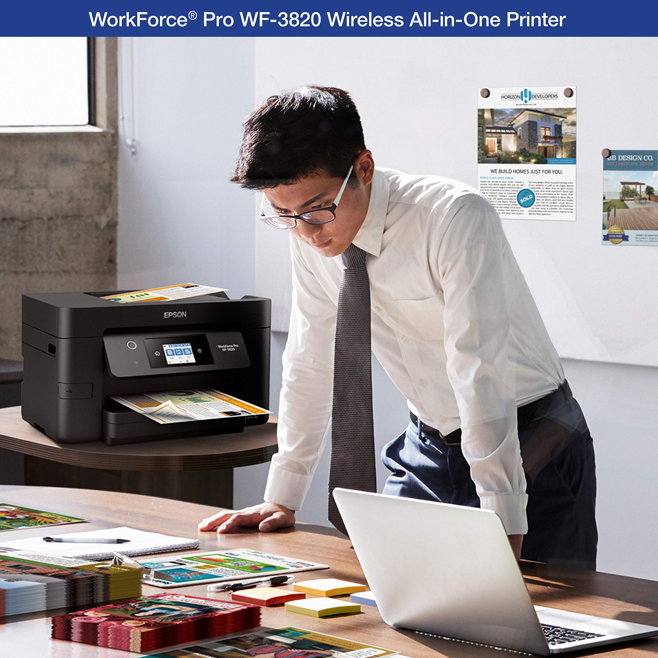 Epson WF-3820 cartuchos DURABrite Ultra destacando impresión nítida y duradera