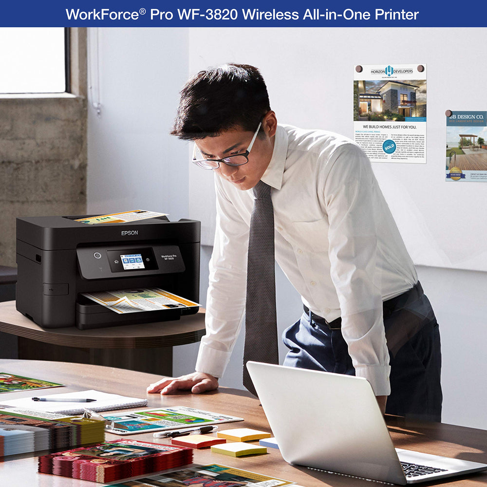 Epson WF-3820 cartuchos DURABrite Ultra destacando impresión nítida y duradera