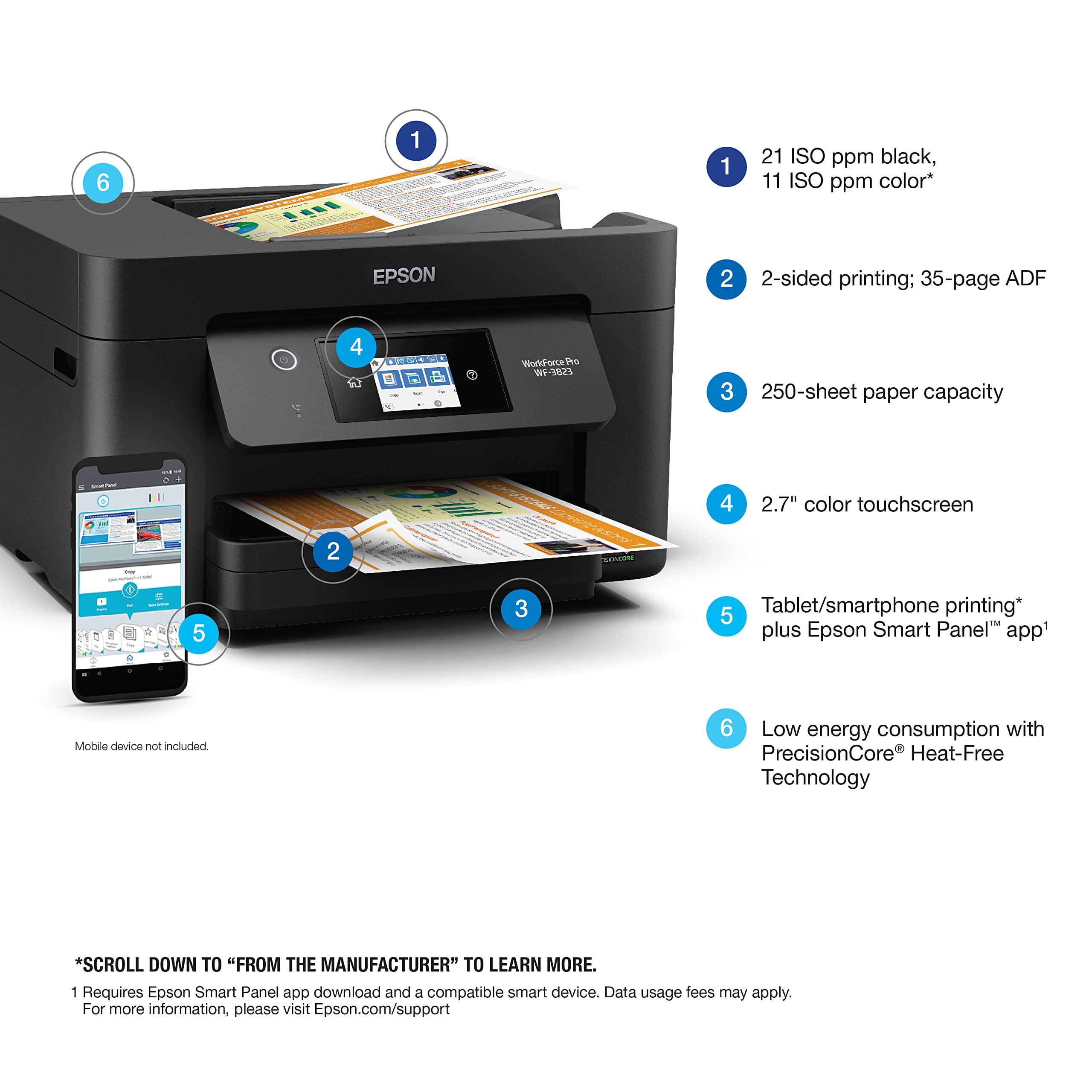Epson WF-3823 bandeja de 250 hojas para reducir recargas frecuentes