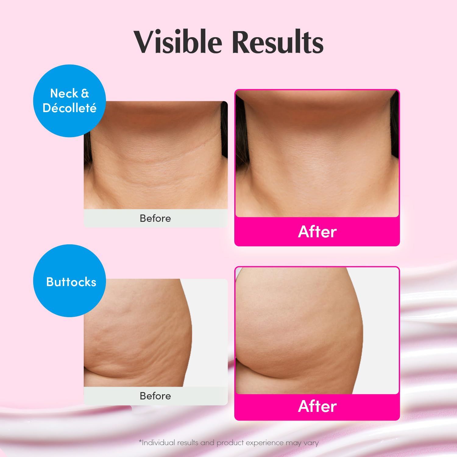 EQQUALBERRY demo de aplicación en cuello mostrando elevación y firmeza