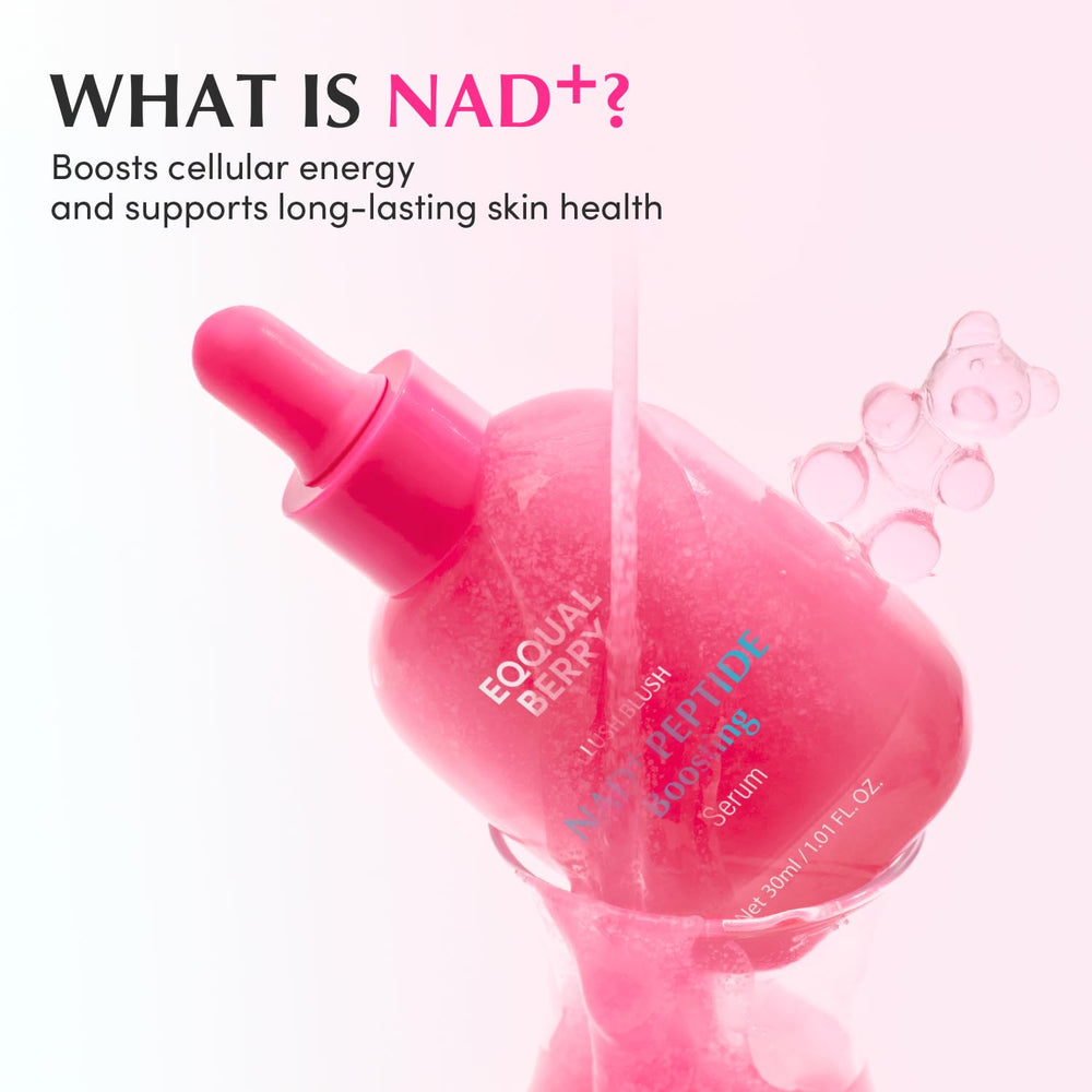 EQQUALBERRY etiqueta con lista de ingredientes clave como NAD+, péptidos y ceramidas