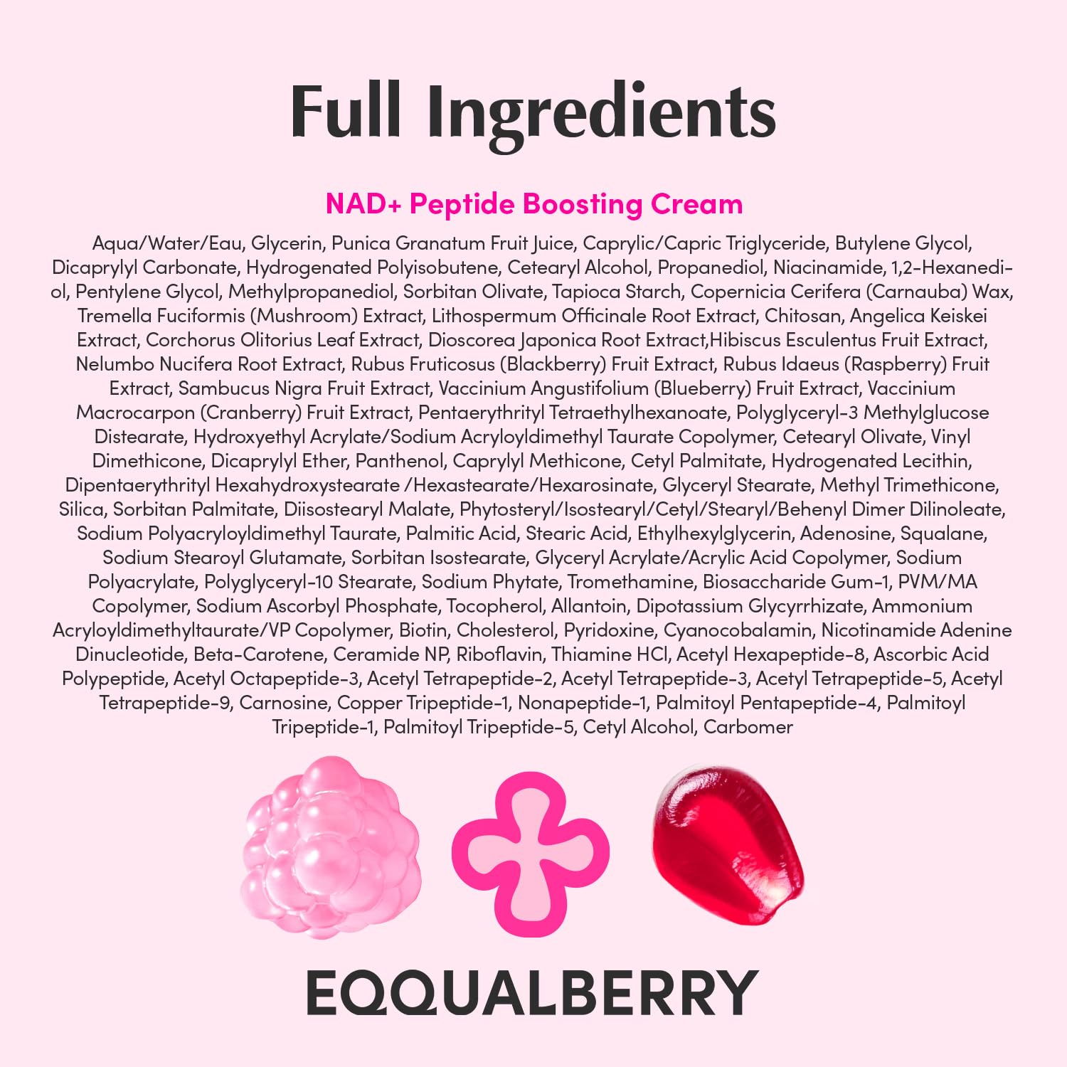 EQQUALBERRY packaging lateral con información técnica y facilidad de lectura