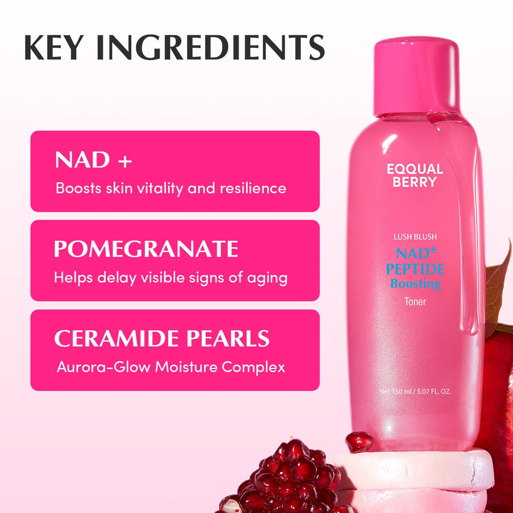 EQQUALBERRY tónico 150 ml junto a objetos para comparar tamaño