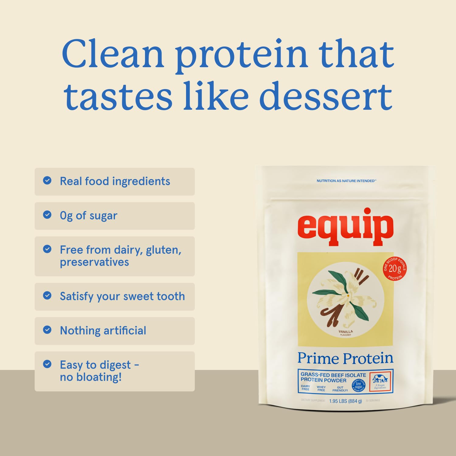 Vainilla y coco junto a Equip Prime, ingredientes reales y dulzor natural