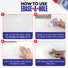 Erase-A-Hole aplicación en pared rellenando un agujero de clavo con rapidez
