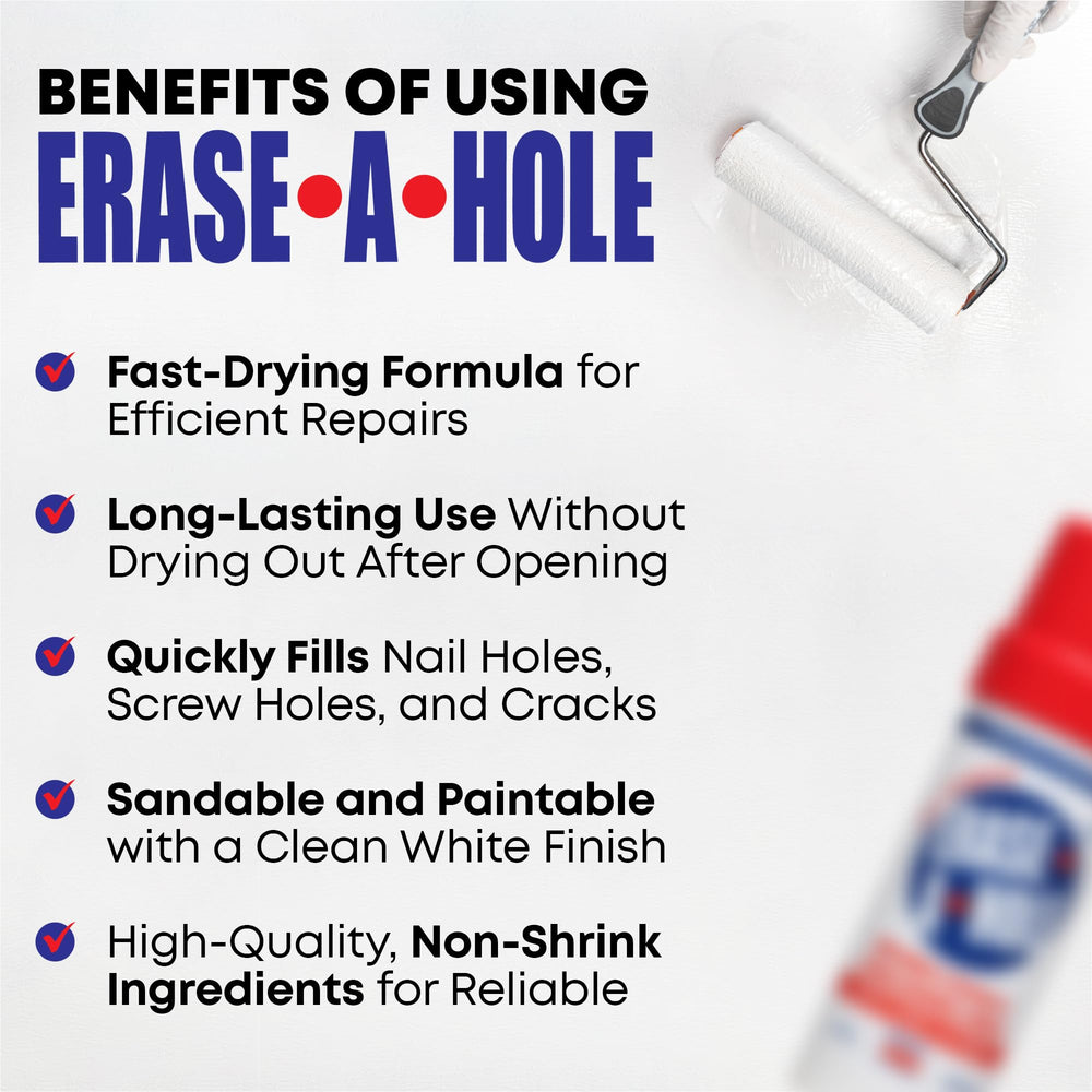 Erase-A-Hole etiqueta del producto con instrucciones claras y beneficios