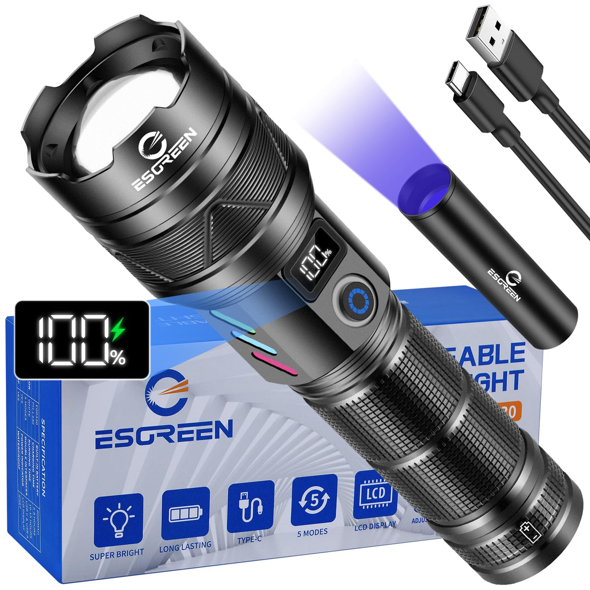 Esgreen linterna frontal mostrando potencia y diseño robusto