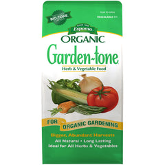 Espoma Garden-Tone bolsa frontal mostrando 4 lb y beneficios orgánicos