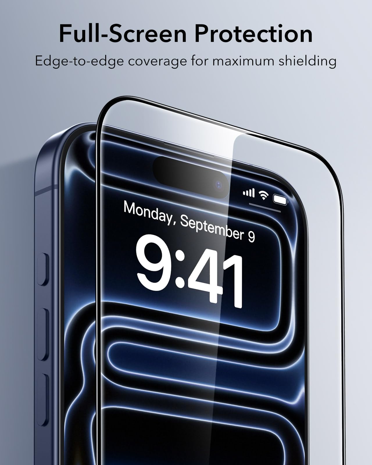 ESR comparación de escala con un iPhone 17 Pro Max mostrando el ajuste exacto del protector