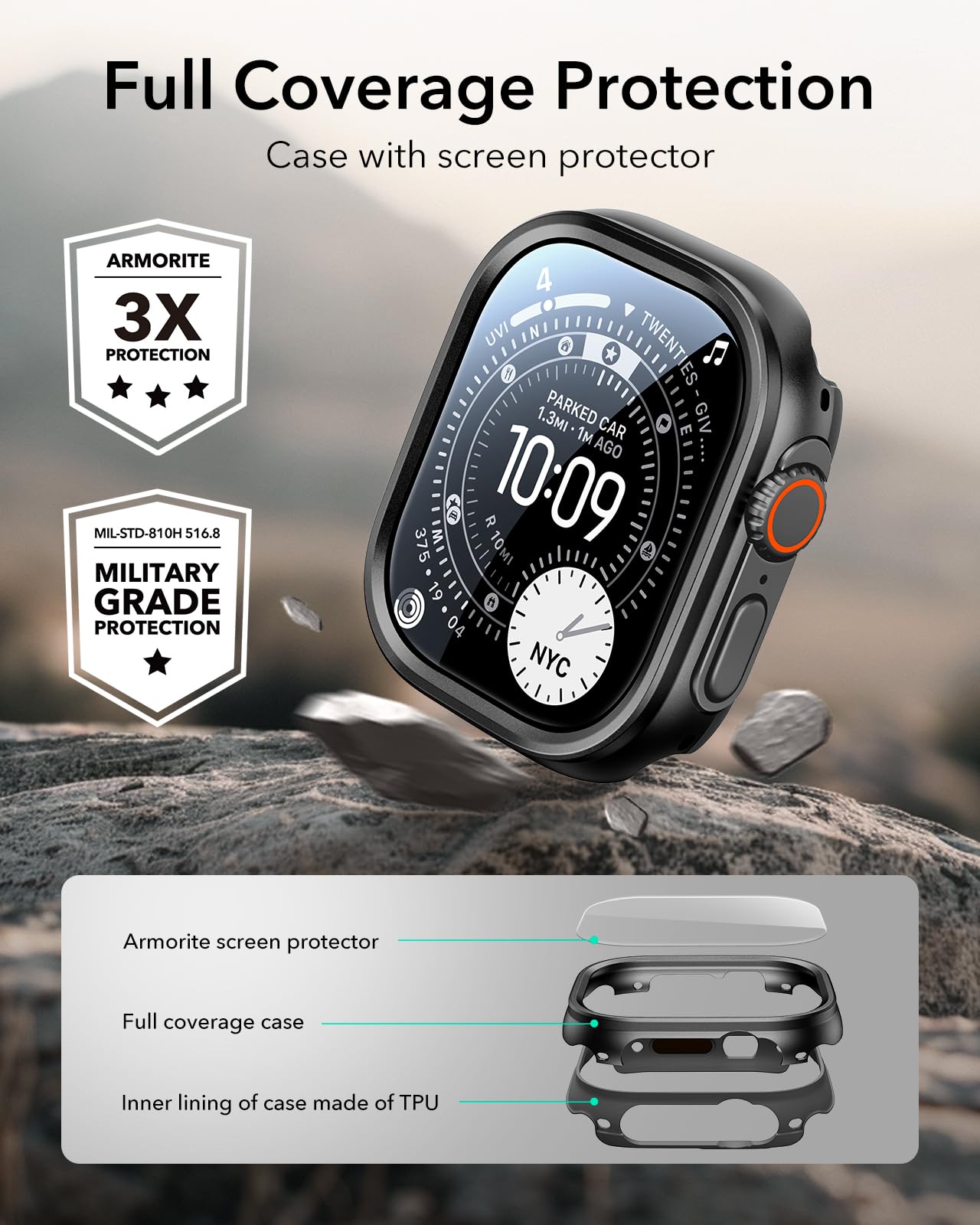 ESR funda en uso durante running protegiendo el Apple Watch en exteriores