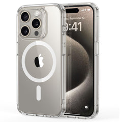ESR funda frontal transparente que muestra el iPhone 15 Pro y resalta la estética