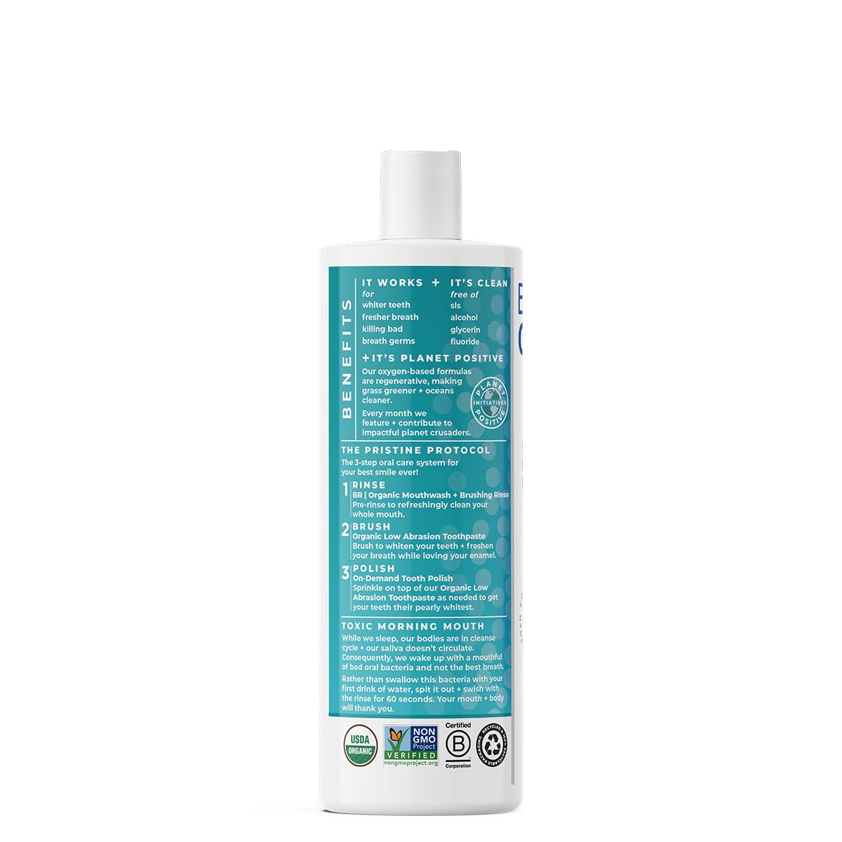 Essential Oxygen gota del líquido mostrando textura clara y beneficios limpiadores