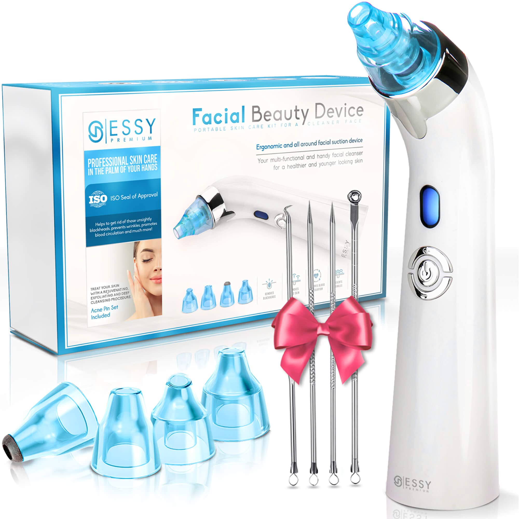 Essy vista frontal del dispositivo azul mostrando su diseño ergonómico y control
