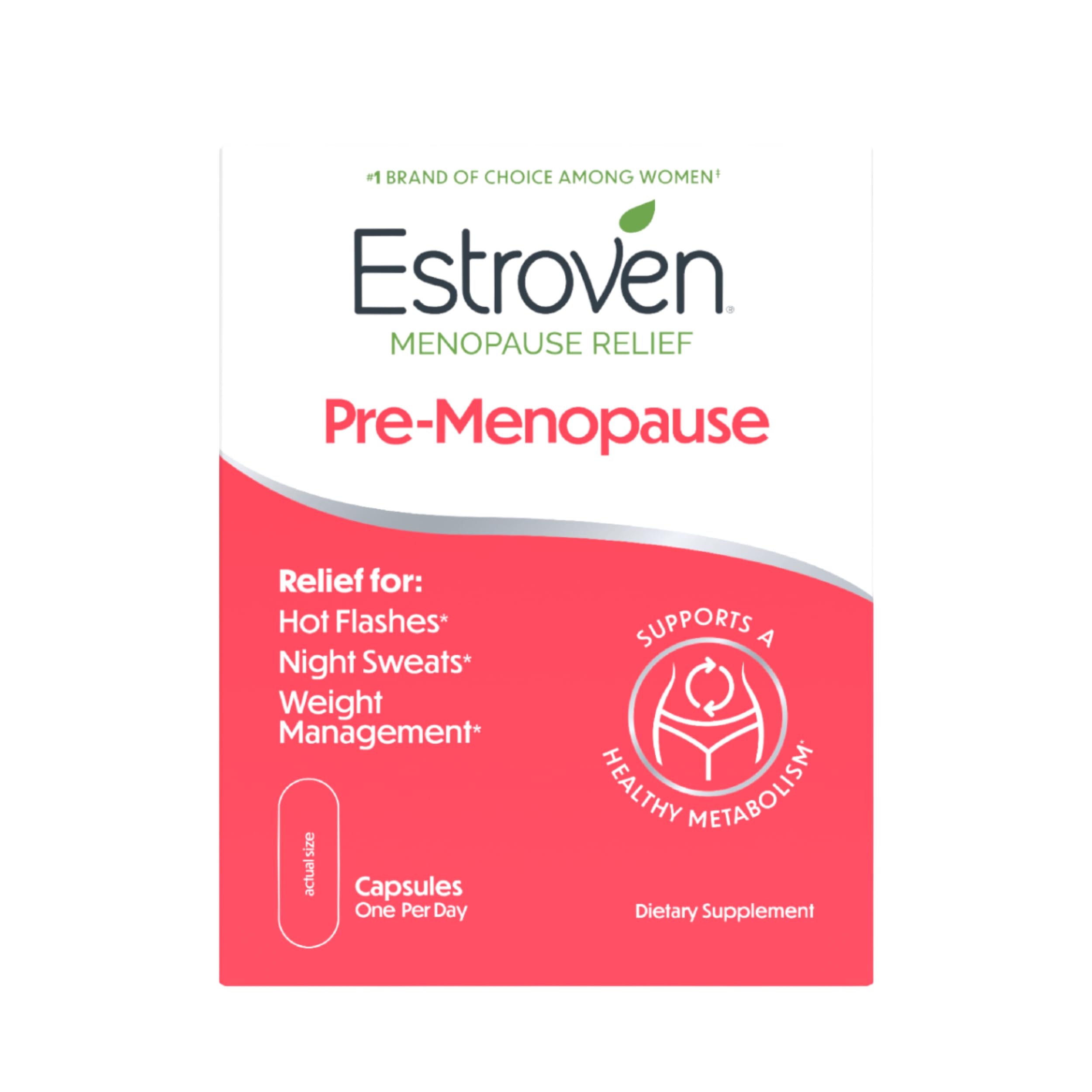 Estroven empaque frontal mostrando la marca y beneficio para sofocos