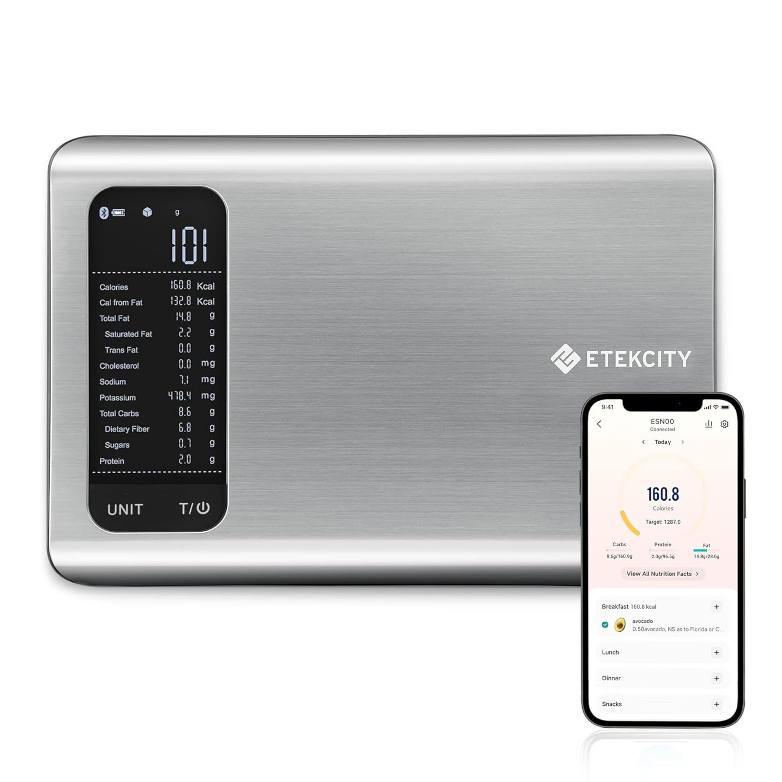 Etekcity vista frontal en acero inoxidable, durable y elegante