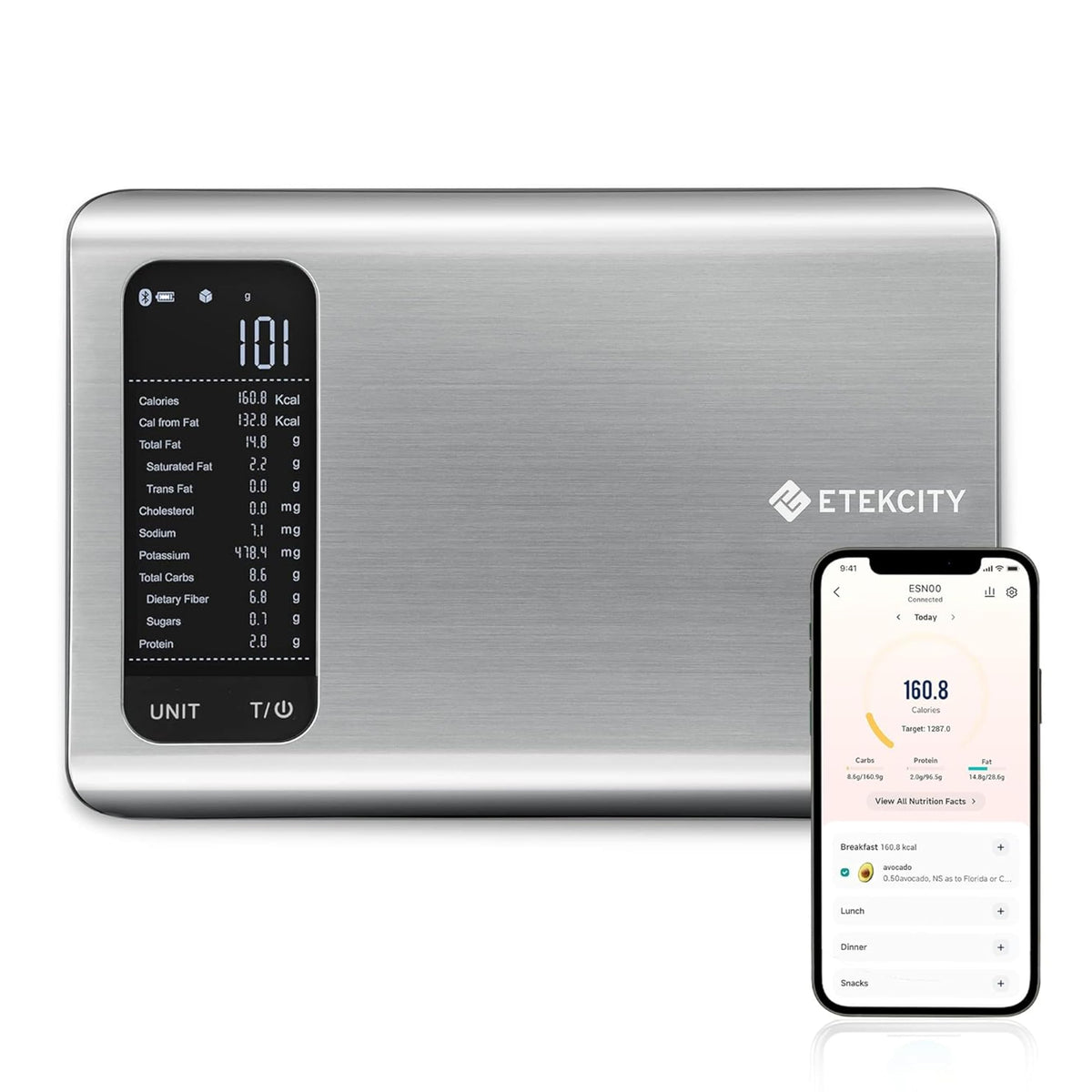 Etekcity vista frontal en acero inoxidable, durable y elegante