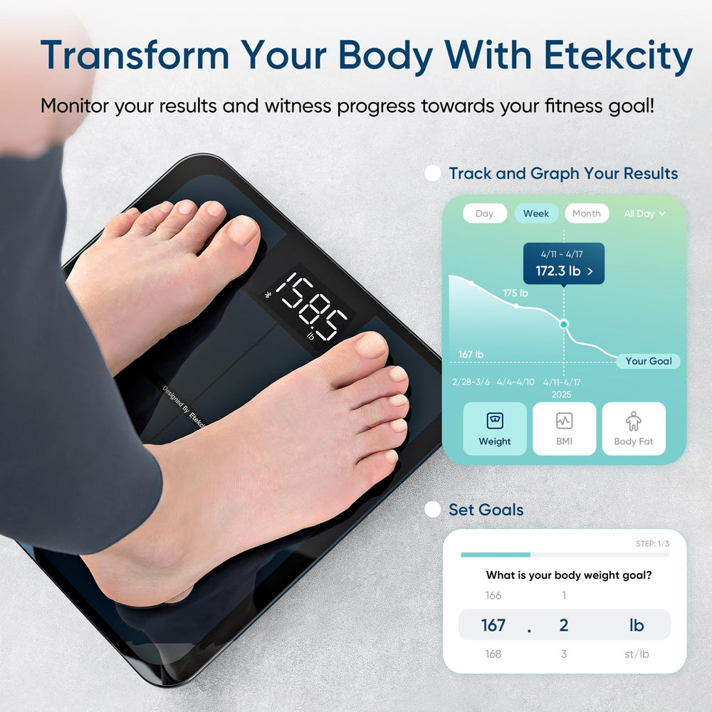 Etekcity báscula en uso por una persona midiendo peso con precisión
