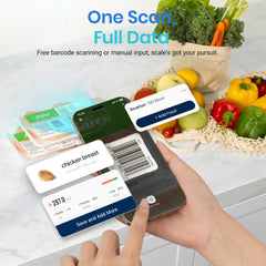 Etekcity en uso pesando frutas, controla porciones con precisión