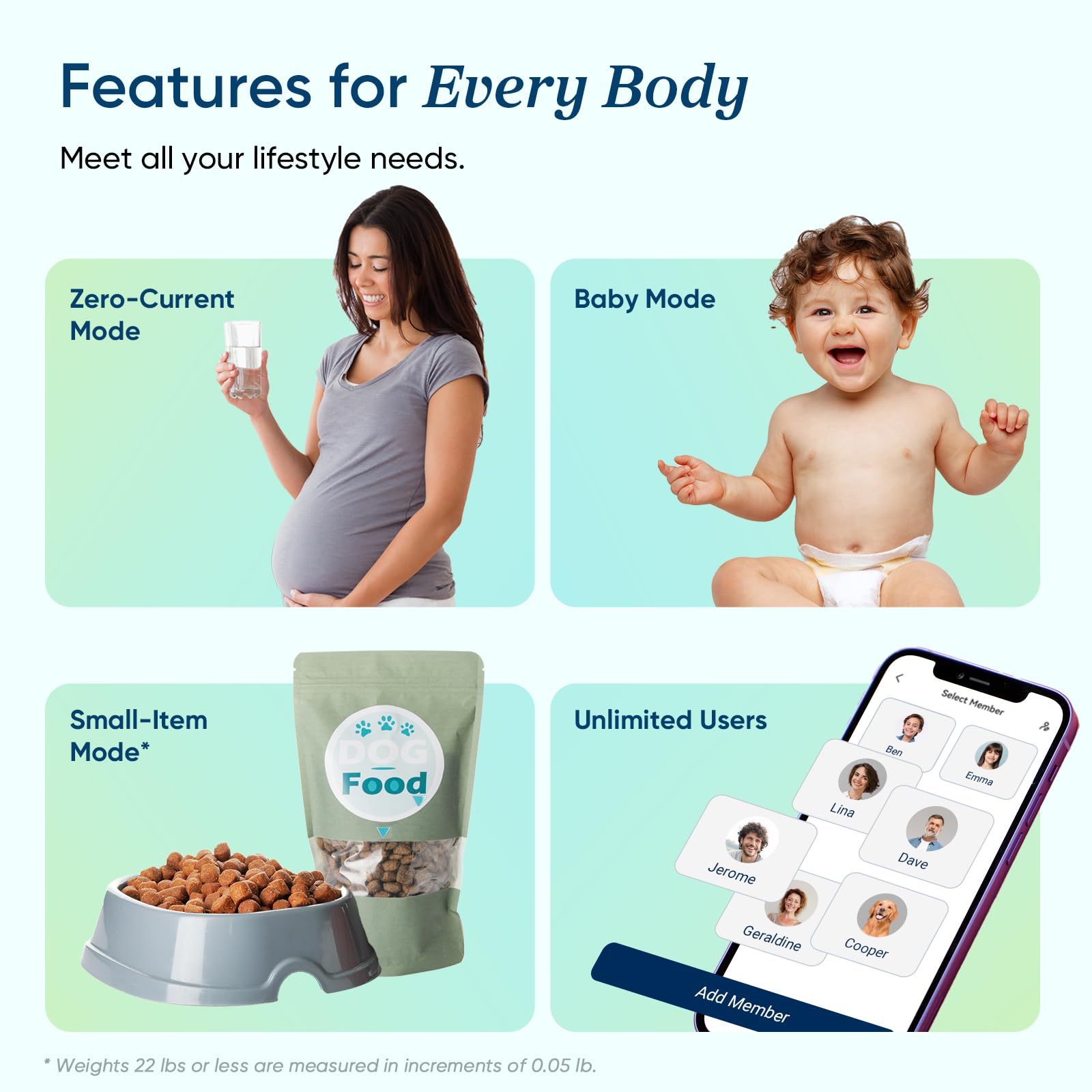 Etekcity modo bebé con adulto sujetando para pesaje seguro y cómodo